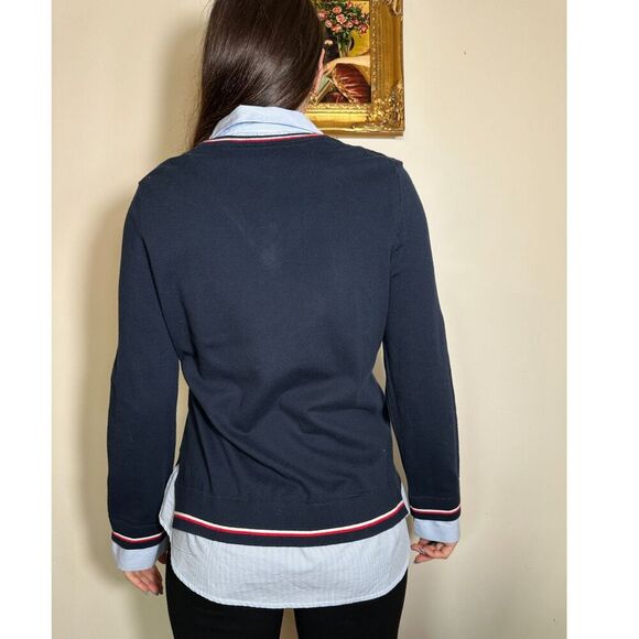 Tommy Hilfiger Blue Sweater V Neck with Collared Shirt Size Large - Picture 2 of 6